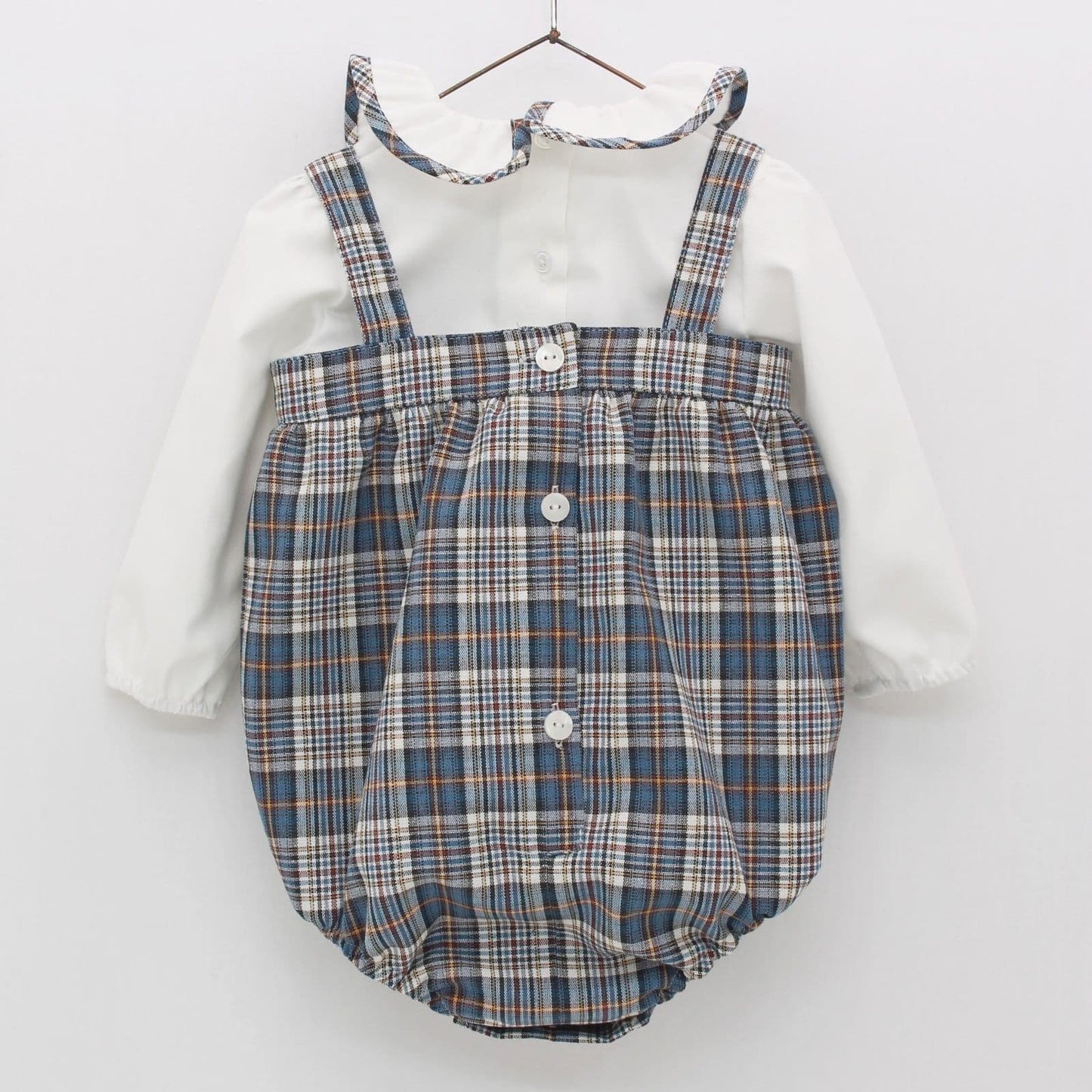*SALE* FOQUE Baby Boy Petrol Blue Tartan Romper with Top "2324129"