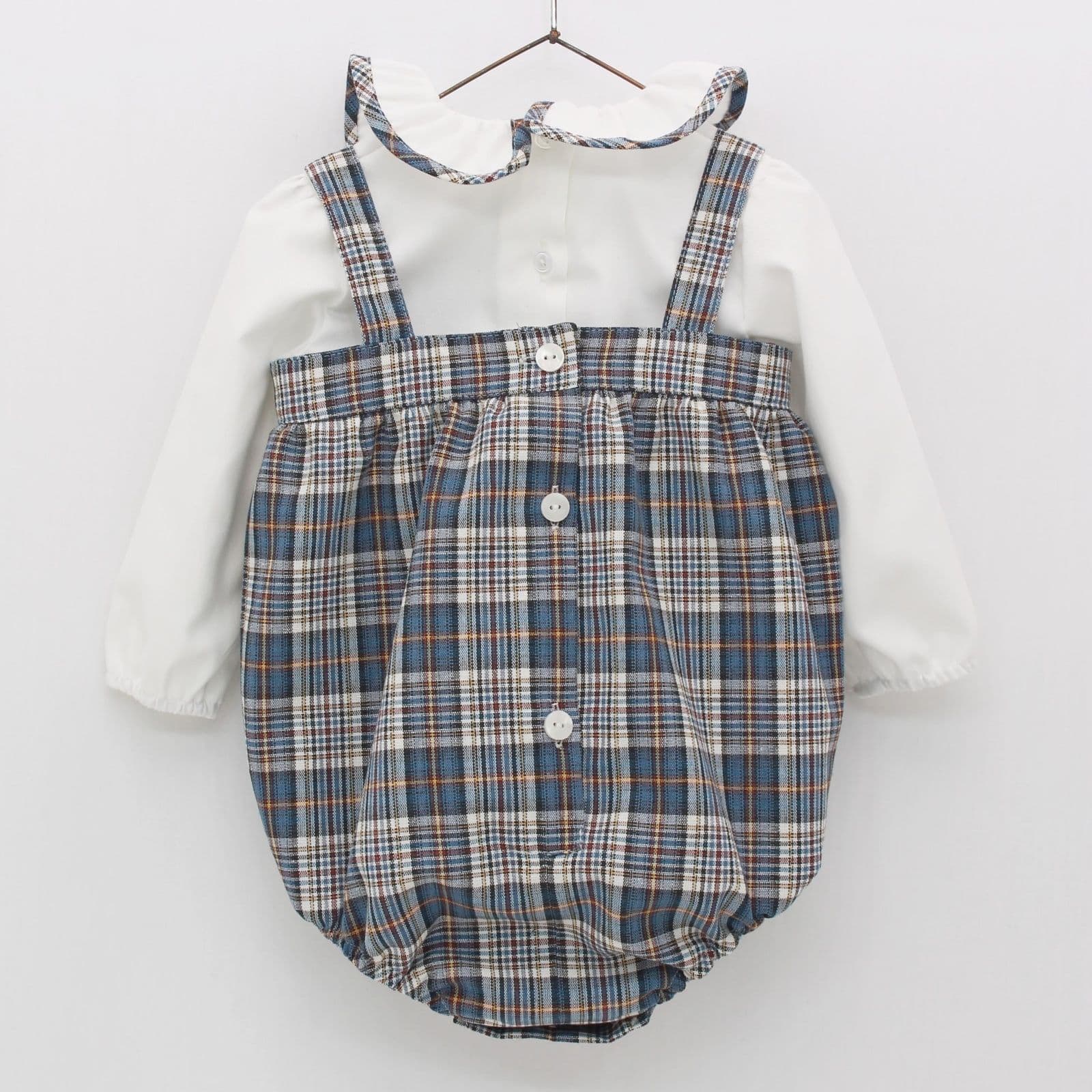 *SALE* FOQUE Baby Boy Petrol Blue Tartan Romper with Top "2324129"