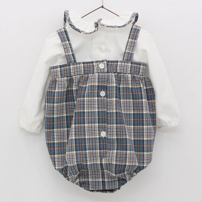 *SALE* FOQUE Baby Boy Petrol Blue Tartan Romper with Top "2324129"