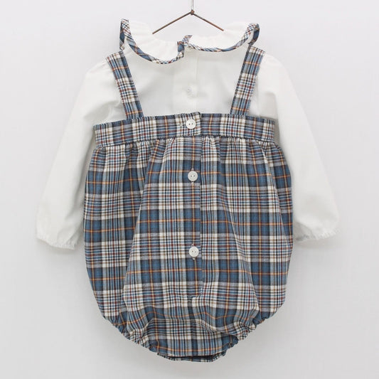 *SALE* FOQUE Baby Boy Petrol Blue Tartan Romper with Top "2324129"
