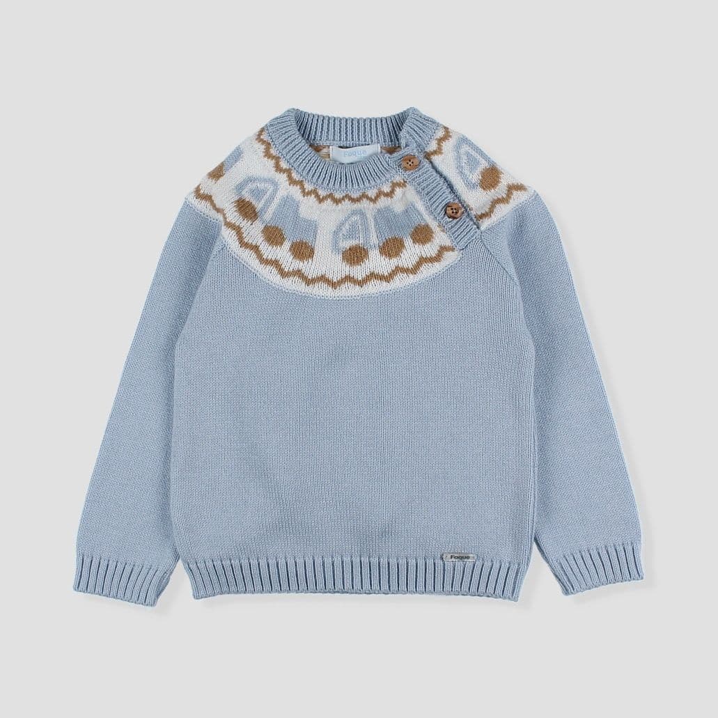 *SALE* FOQUE Baby Boy Sky Blue Patterned Knitted Jumper 2421229