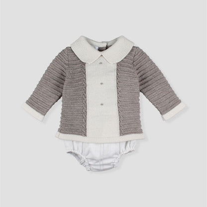 *SALE* FOQUE Baby Boys Beige & Taupe Knitted Cardigan & Body Set "2424200"