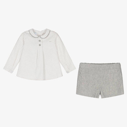 *SALE* FOQUE Baby Boys Grey Cotton Shirt with Shorts "2324106"
