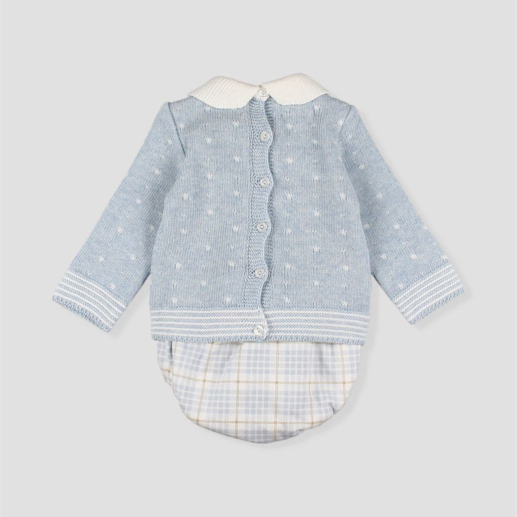 *SALE* FOQUE Baby Boys Misty Blue Knitted Top & Checked Bloomers Set "2424205"