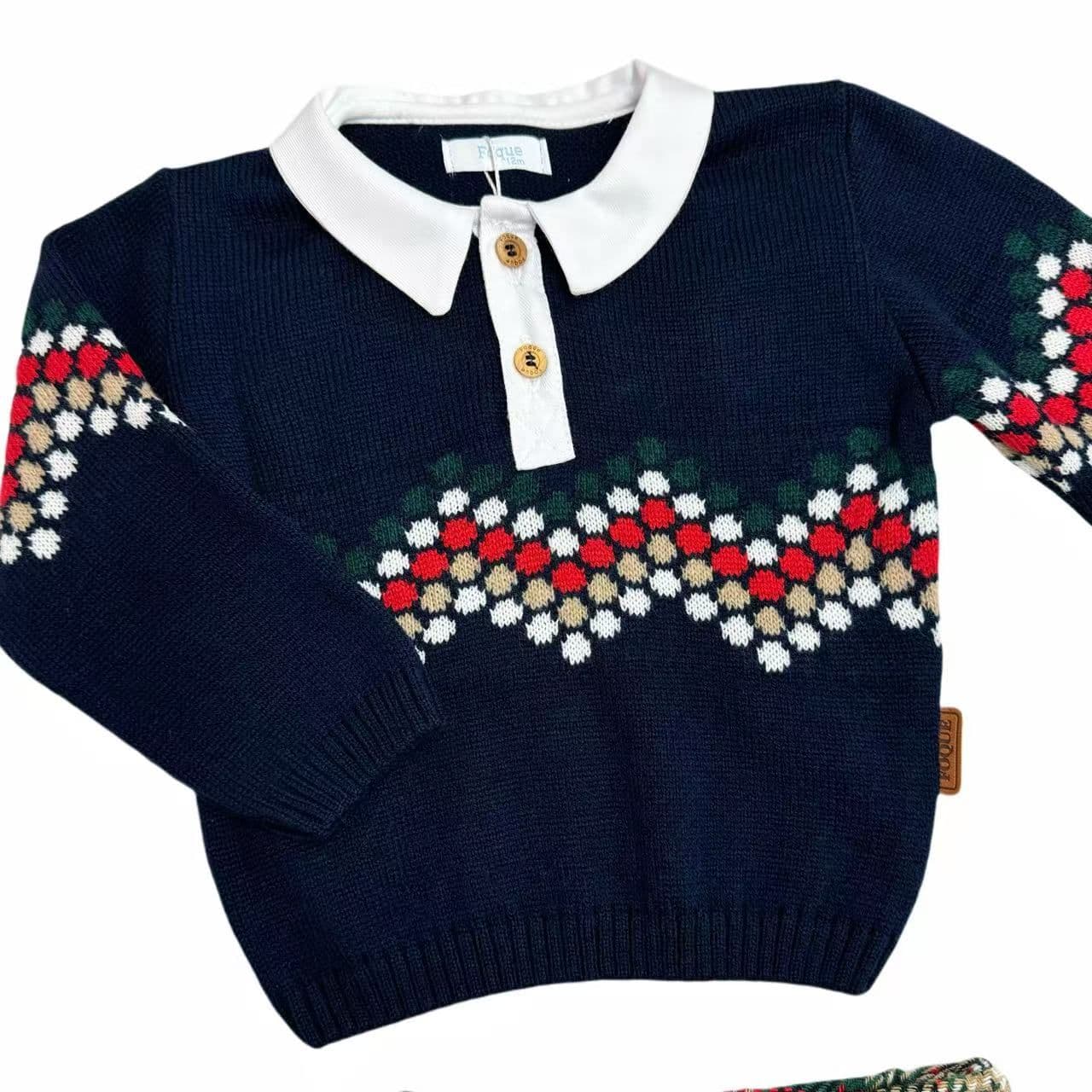 *SALE* FOQUE Baby Boys Navy Knitted Top with Tartan Shorts "2324123"