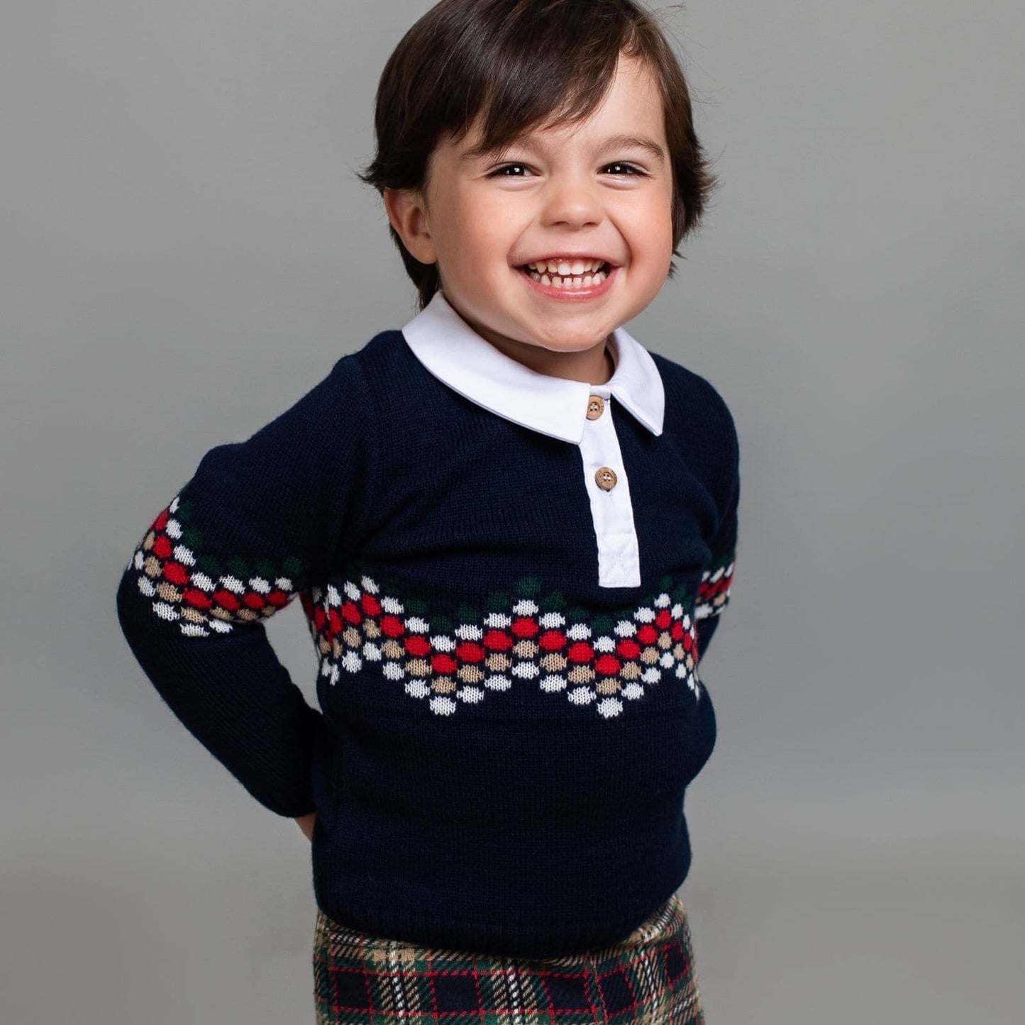 *SALE* FOQUE Baby Boys Navy Knitted Top with Tartan Shorts "2324123"