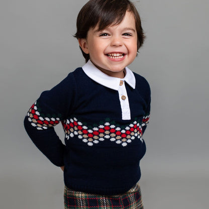 *SALE* FOQUE Baby Boys Navy Knitted Top with Tartan Shorts "2324123"