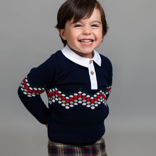*SALE* FOQUE Baby Boys Navy Knitted Top with Tartan Shorts "2324123"