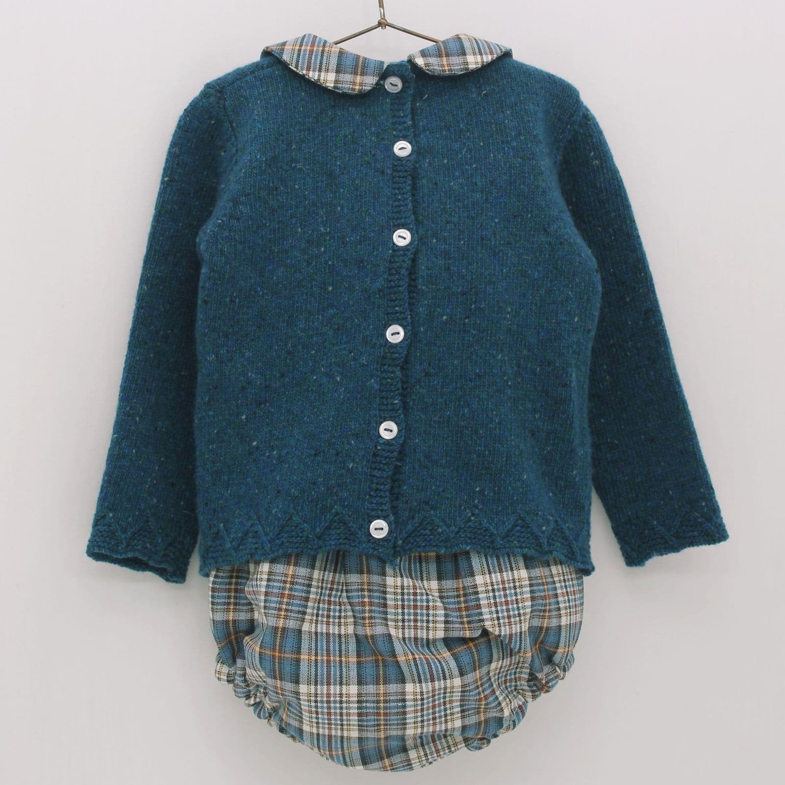 *SALE* FOQUE Baby Boys Petrol Blue Knitted Horse Top with Tartan Jam Pants "2324128"