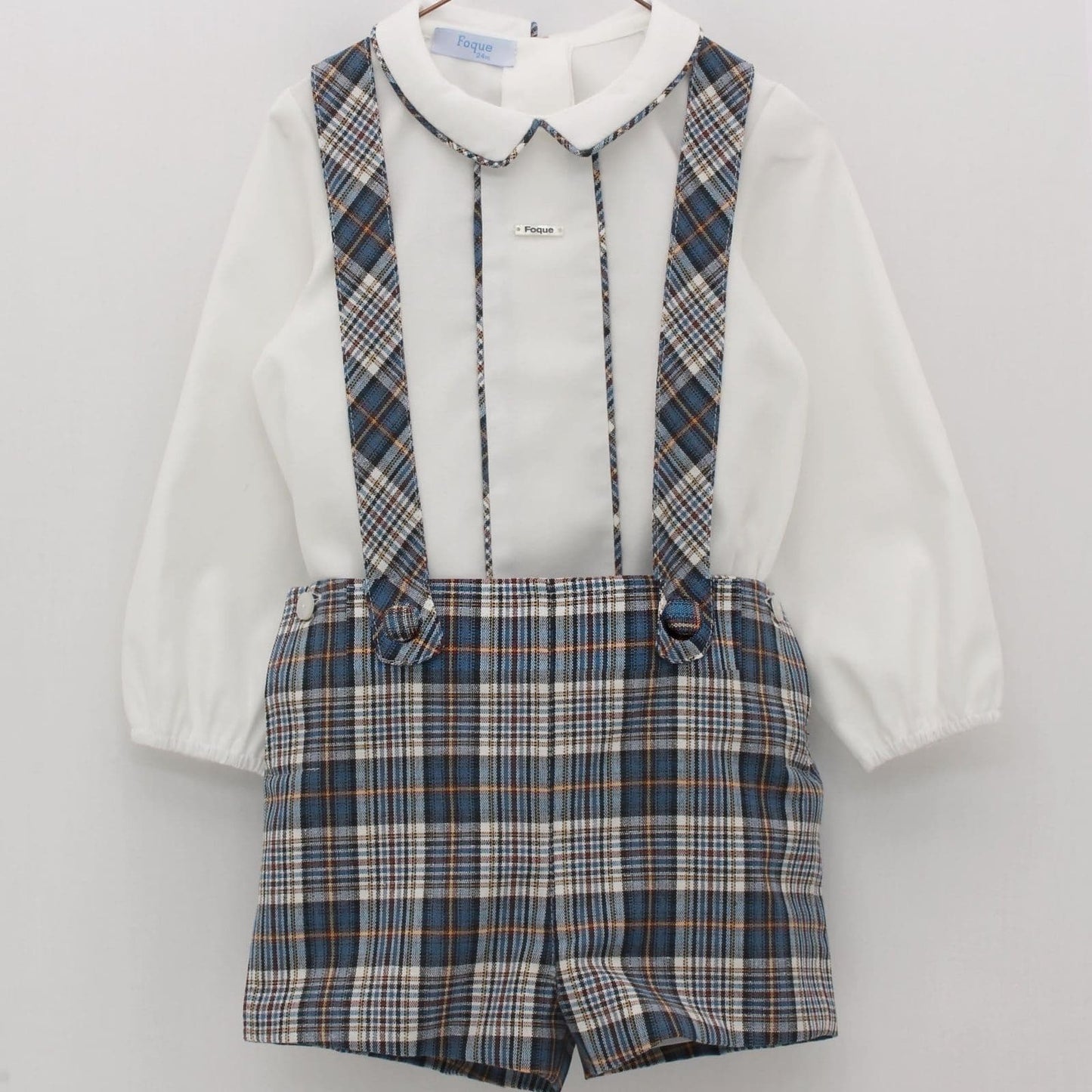 *SALE* FOQUE Baby Boys Petrol Blue Tartan Shorts Set "2324130"