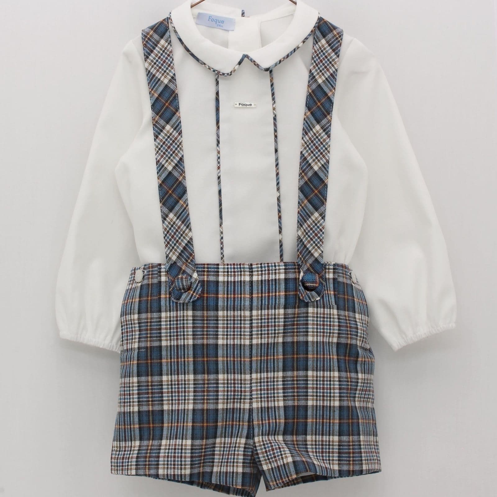 *SALE* FOQUE Baby Boys Petrol Blue Tartan Shorts Set "2324130"