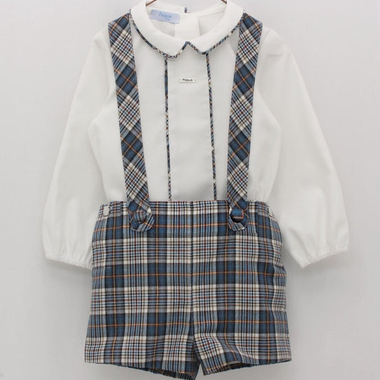 *SALE* FOQUE Baby Boys Petrol Blue Tartan Shorts Set "2324130"