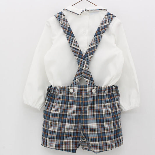 *SALE* FOQUE Baby Boys Petrol Blue Tartan Shorts Set "2324130"