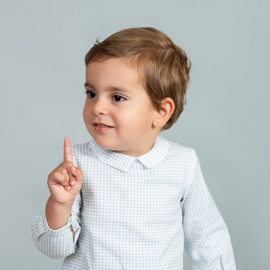 *SALE* FOQUE Baby Boys Sky Blue Checked Cotton-Viscose Shirt "2425234"