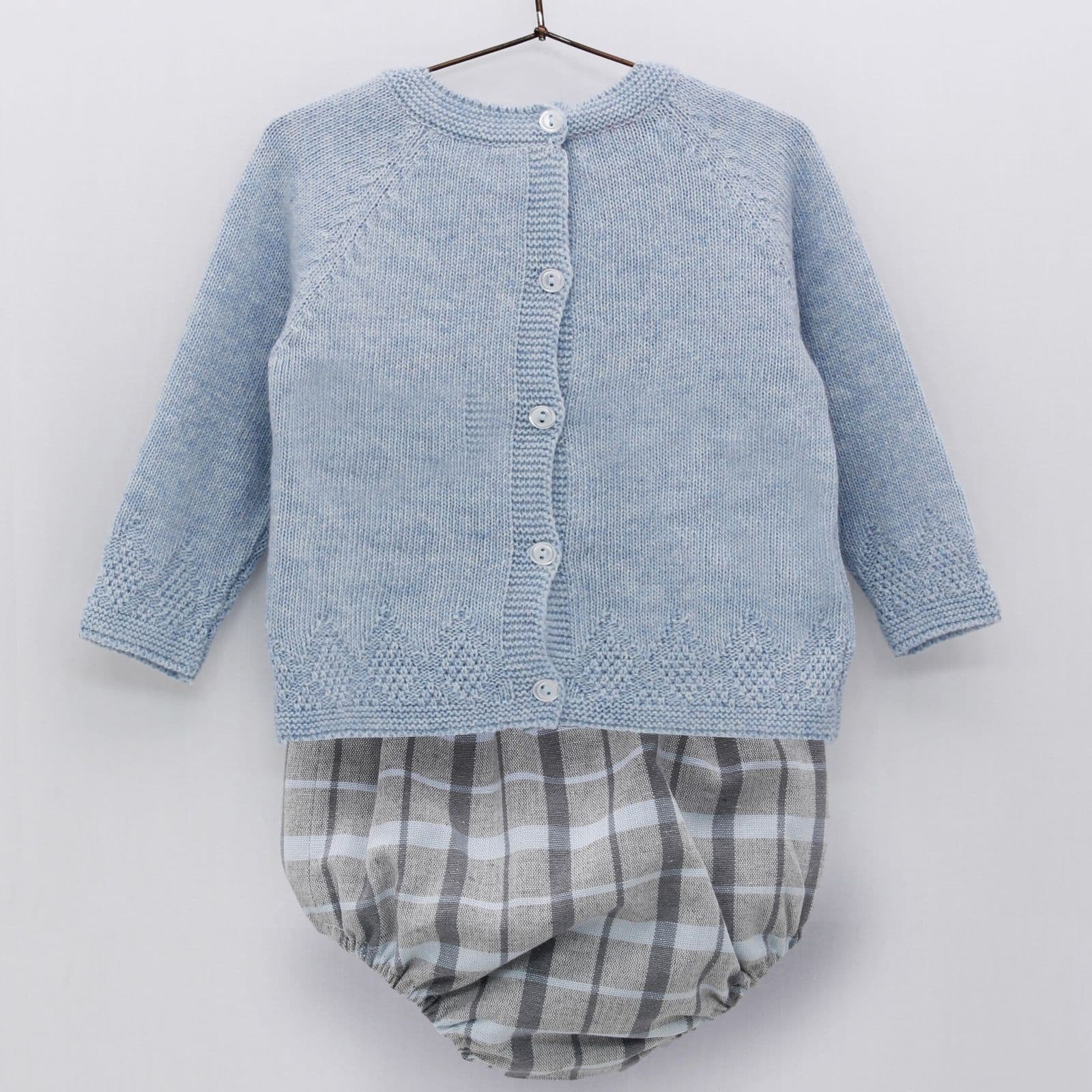 *SALE* FOQUE Baby Boys Sky Blue Kintted Top with Checked Pants "2324112"