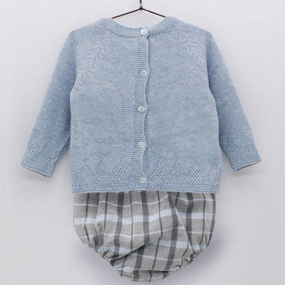 *SALE* FOQUE Baby Boys Sky Blue Kintted Top with Checked Pants "2324112"