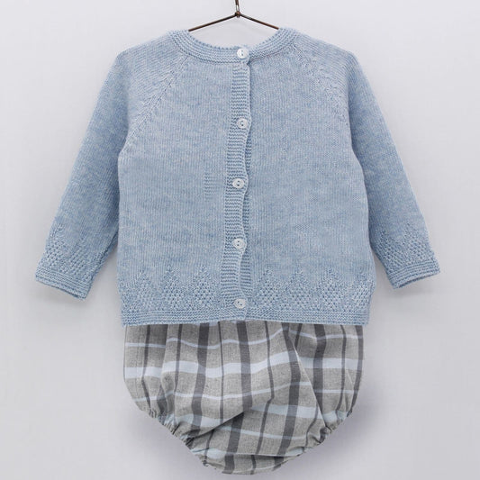 *SALE* FOQUE Baby Boys Sky Blue Kintted Top with Checked Pants "2324112"