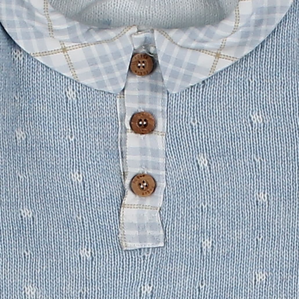 *SALE* FOQUE Baby Boys Sky Blue Knitted Bear Top & Checked Shorts Set "2424207"