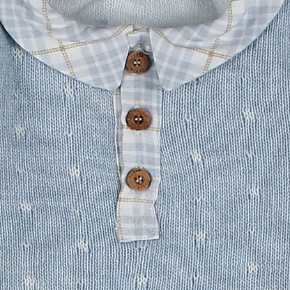 *SALE* FOQUE Baby Boys Sky Blue Knitted Bear Top & Checked Shorts Set "2424207"