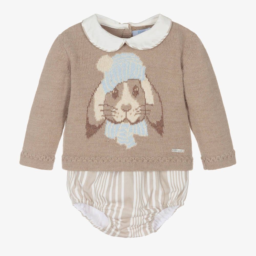 *SALE* FOQUE Baby Boys Taupe Knitted Bunny Shorts Set "2324108"