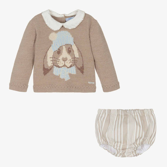 *SALE* FOQUE Baby Boys Taupe Knitted Bunny Shorts Set "2324108"