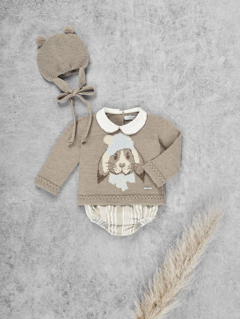*SALE* FOQUE Baby Boys Taupe Knitted Bunny Shorts Set "2324108"