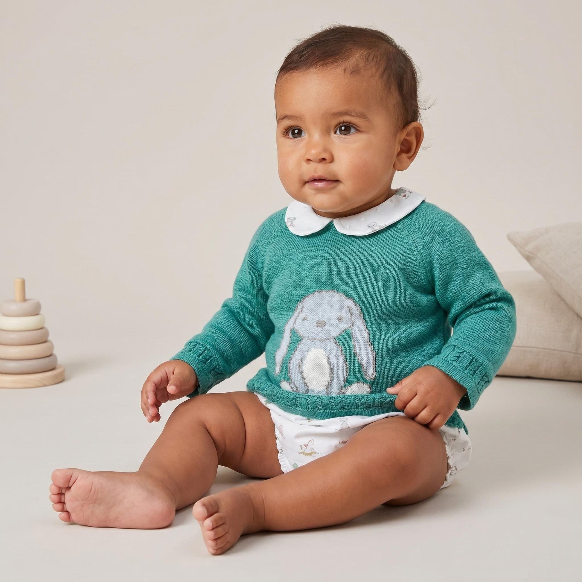 *SALE* FOQUE Baby Boys Verde Menta Bunny Knit & Cotton Set "2424214"