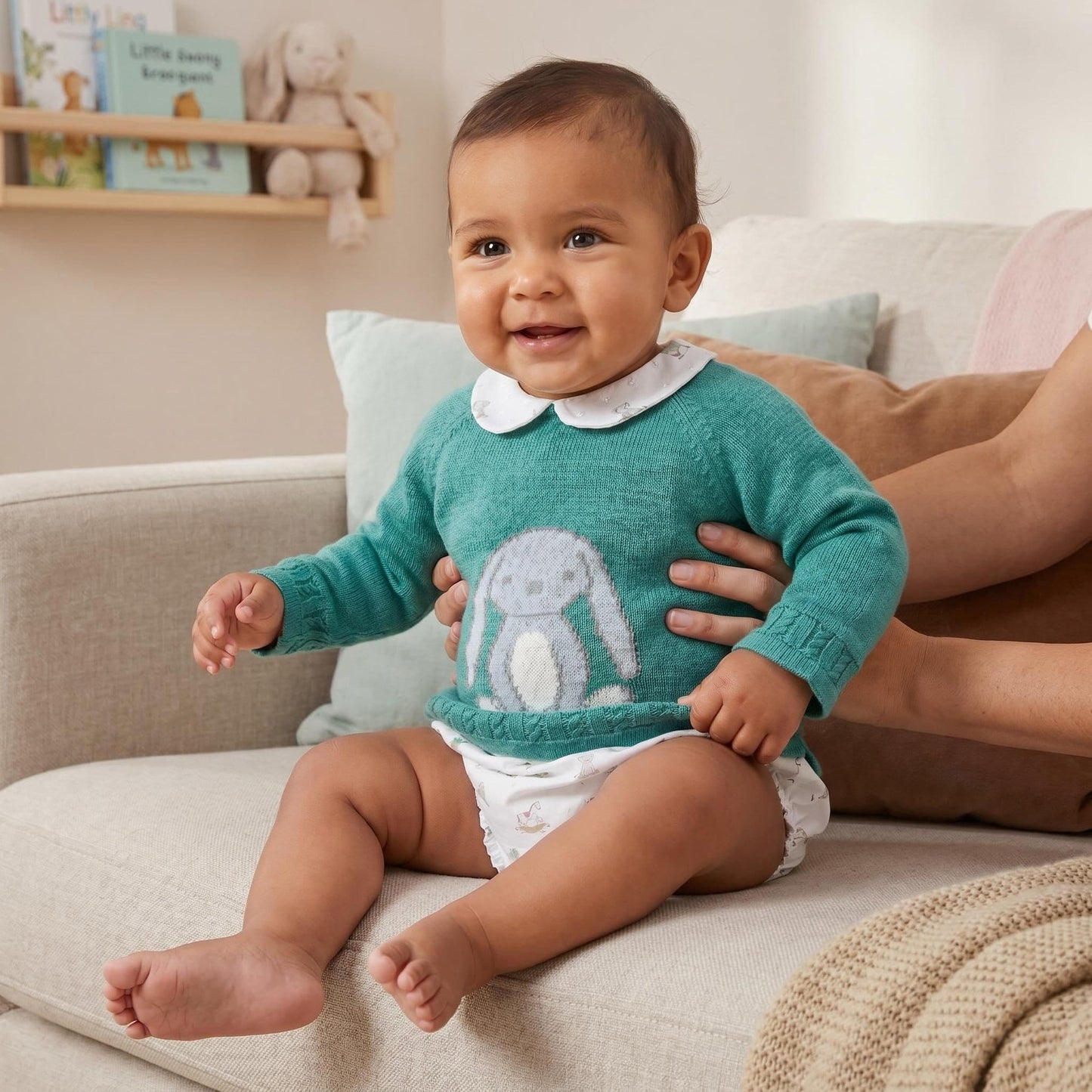 *SALE* FOQUE Baby Boys Verde Menta Bunny Knit & Cotton Set "2424214"