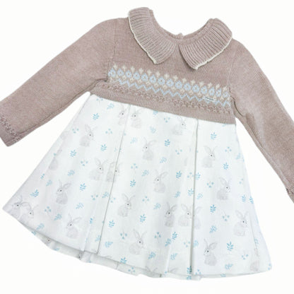 *SALE* FOQUE Baby Girl Taupe Knitted Top Dress Bunny Print "2325111"