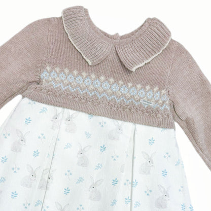 *SALE* FOQUE Baby Girl Taupe Knitted Top Dress Bunny Print "2325111"