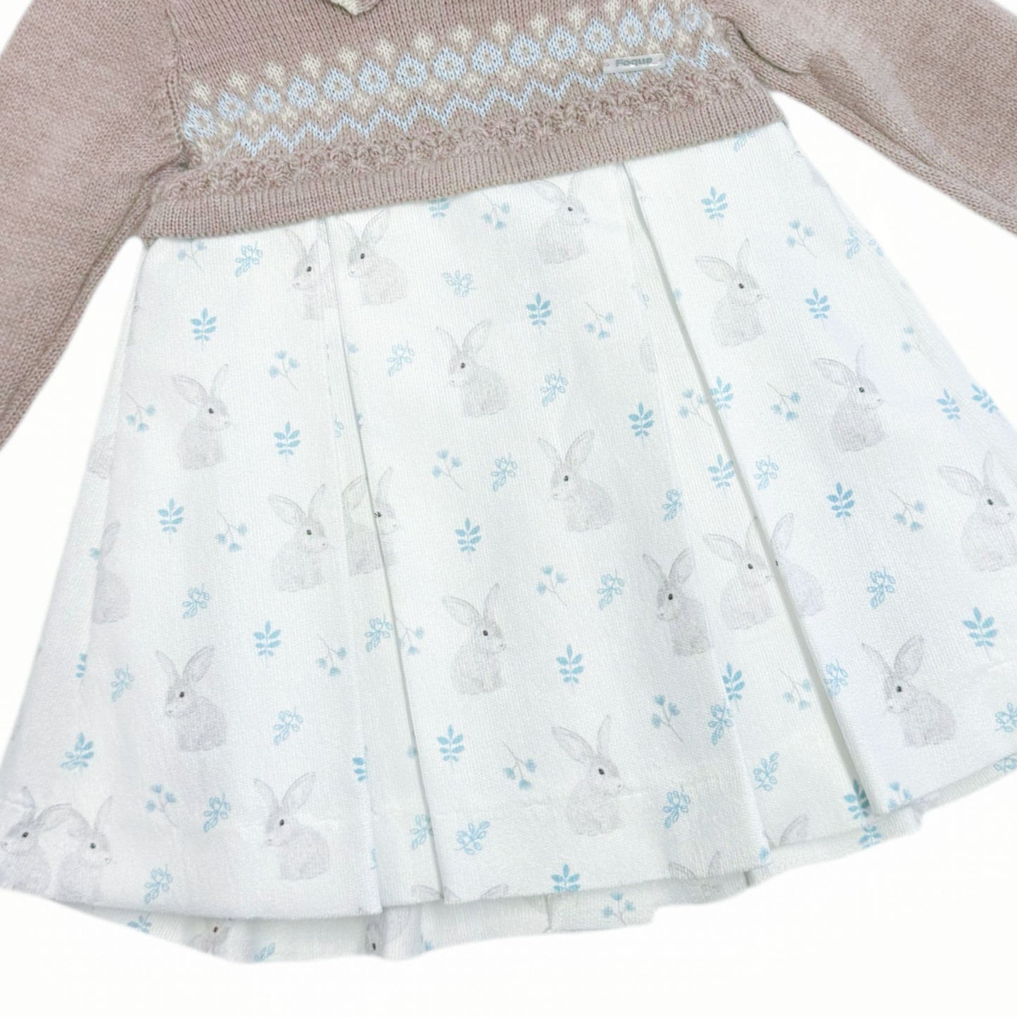 *SALE* FOQUE Baby Girl Taupe Knitted Top Dress Bunny Print "2325111"