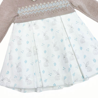 *SALE* FOQUE Baby Girl Taupe Knitted Top Dress Bunny Print "2325111"