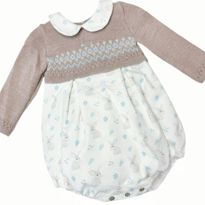 *SALE* FOQUE Baby Girl Taupe with Ivory Needlecord Romper "2325112"