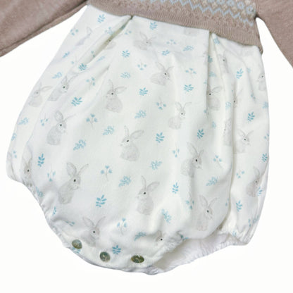 *SALE* FOQUE Baby Girl Taupe with Ivory Needlecord Romper "2325112"
