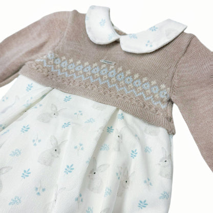 *SALE* FOQUE Baby Girl Taupe with Ivory Needlecord Romper "2325112"