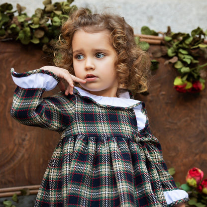 *SALE* FOQUE Baby Girls Blue and Green Cotton Tartan Dress "2325138"