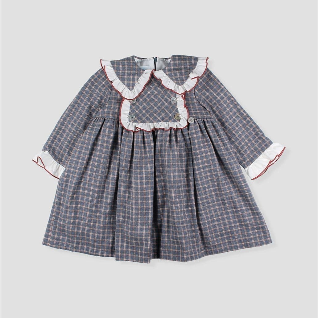 *SALE* FOQUE Baby Girls Dark Grey Checked Cotton Dress "2425222"
