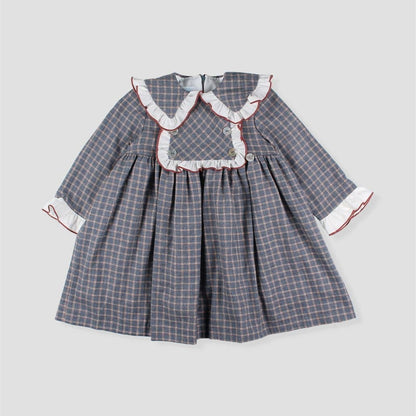 *SALE* FOQUE Baby Girls Dark Grey Checked Cotton Dress "2425222"