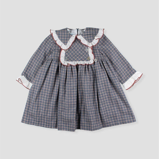 *SALE* FOQUE Baby Girls Dark Grey Checked Cotton Dress "2425222"