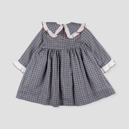 *SALE* FOQUE Baby Girls Dark Grey Checked Cotton Dress "2425222"