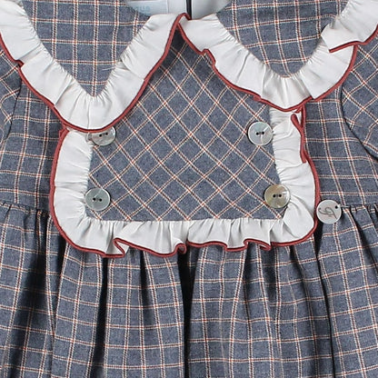 *SALE* FOQUE Baby Girls Dark Grey Checked Cotton Dress "2425222"