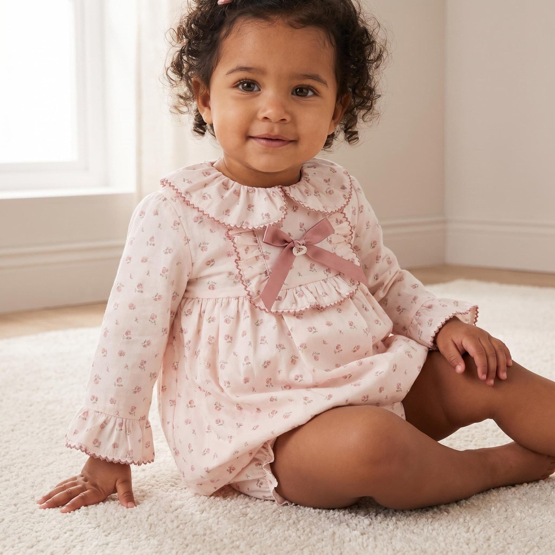 *SALE* FOQUE Baby Girls Light Pink Floral Cotton Dress & Bloomers Set "2425219"