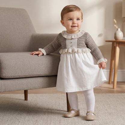 *SALE* FOQUE Baby Girls Oat & Milk Coffee Knitted Dress "2425200"