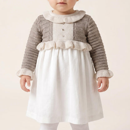 *SALE* FOQUE Baby Girls Oat & Milk Coffee Knitted Dress "2425200"