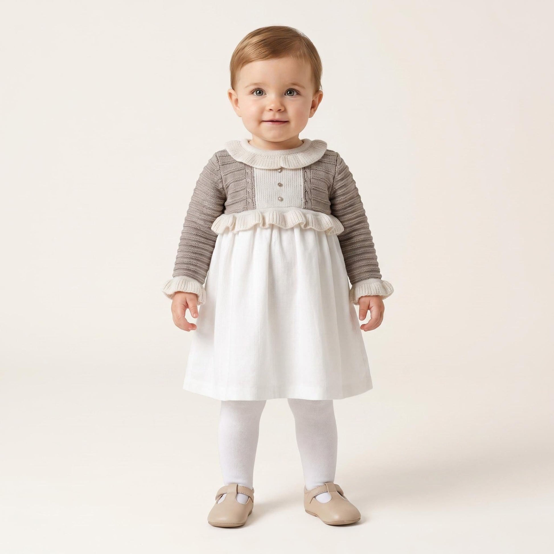 *SALE* FOQUE Baby Girls Oat & Milk Coffee Knitted Dress "2425200"