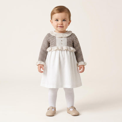 *SALE* FOQUE Baby Girls Oat & Milk Coffee Knitted Dress "2425200"