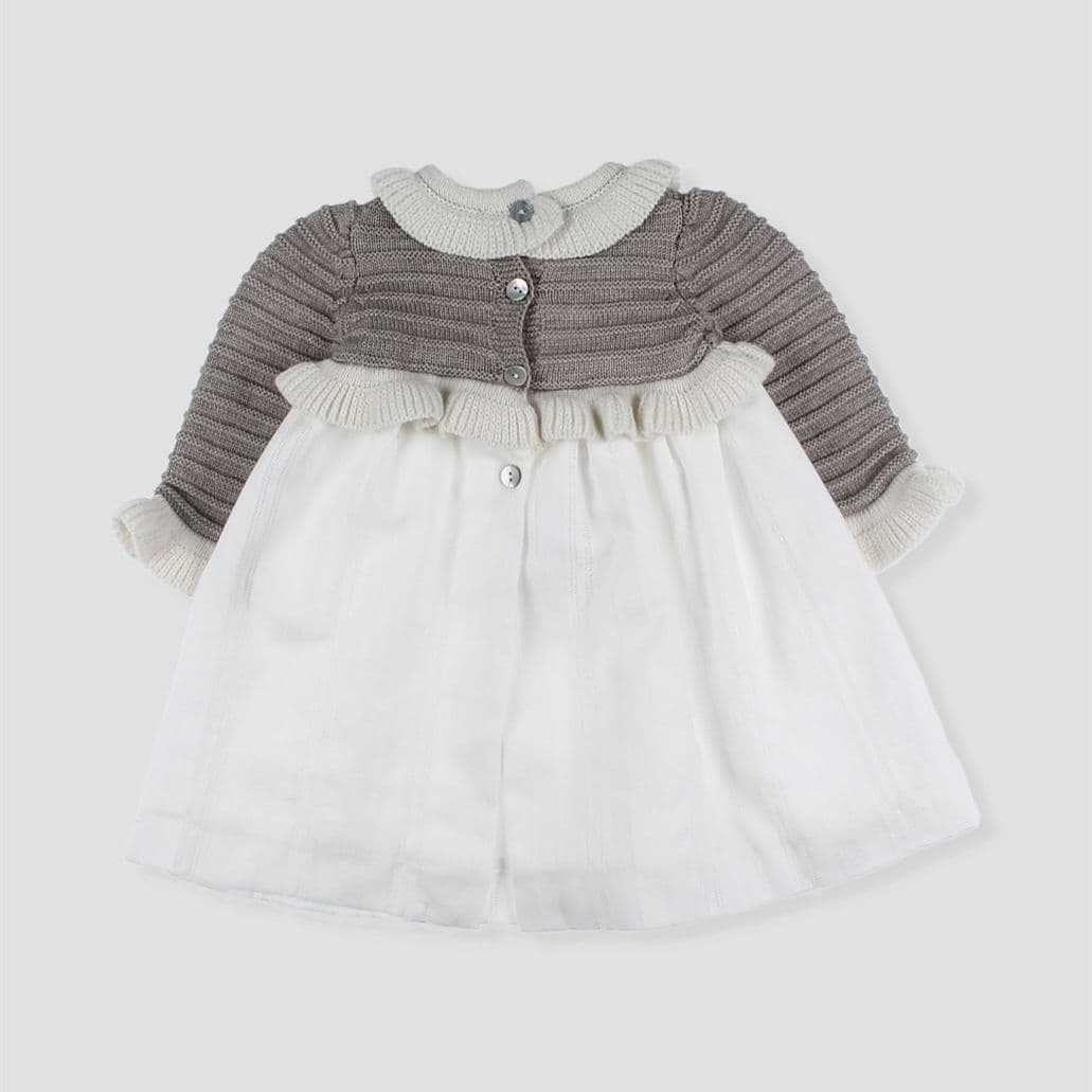 *SALE* FOQUE Baby Girls Oat & Milk Coffee Knitted Dress "2425200"