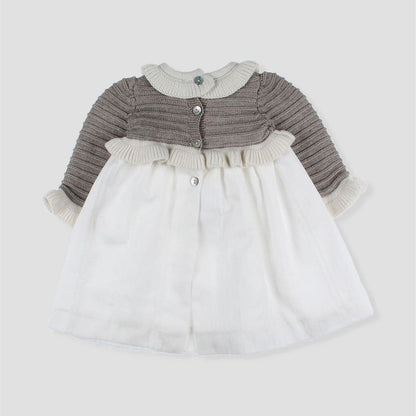 *SALE* FOQUE Baby Girls Oat & Milk Coffee Knitted Dress "2425200"