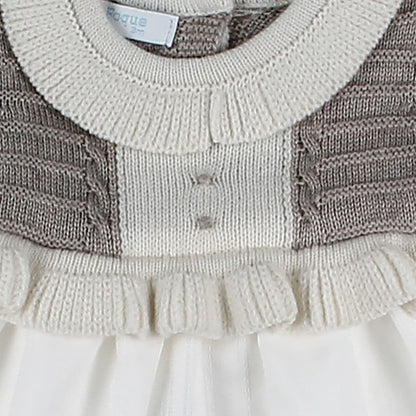 *SALE* FOQUE Baby Girls Oat & Milk Coffee Knitted Dress "2425200"