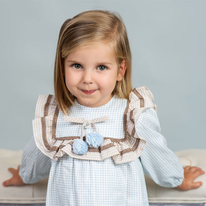 *SALE* FOQUE Baby Girls Sky Blue Checked Cotton-Viscose Dress "2425237"